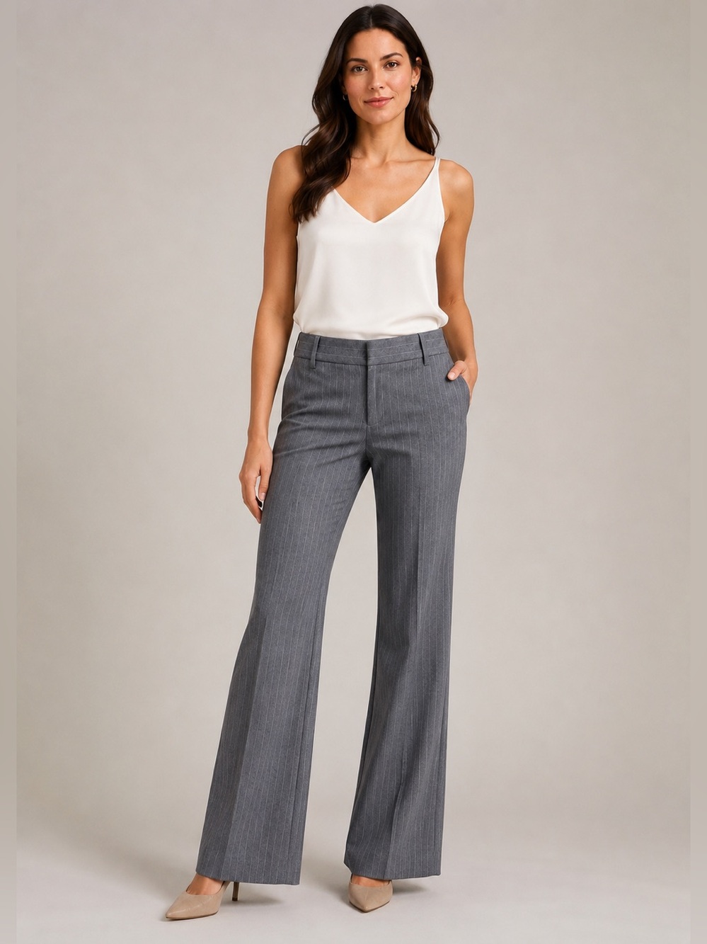NWOT Banana Republic Martin Fit Pinstripe Bootcut Pants Gray Size 8